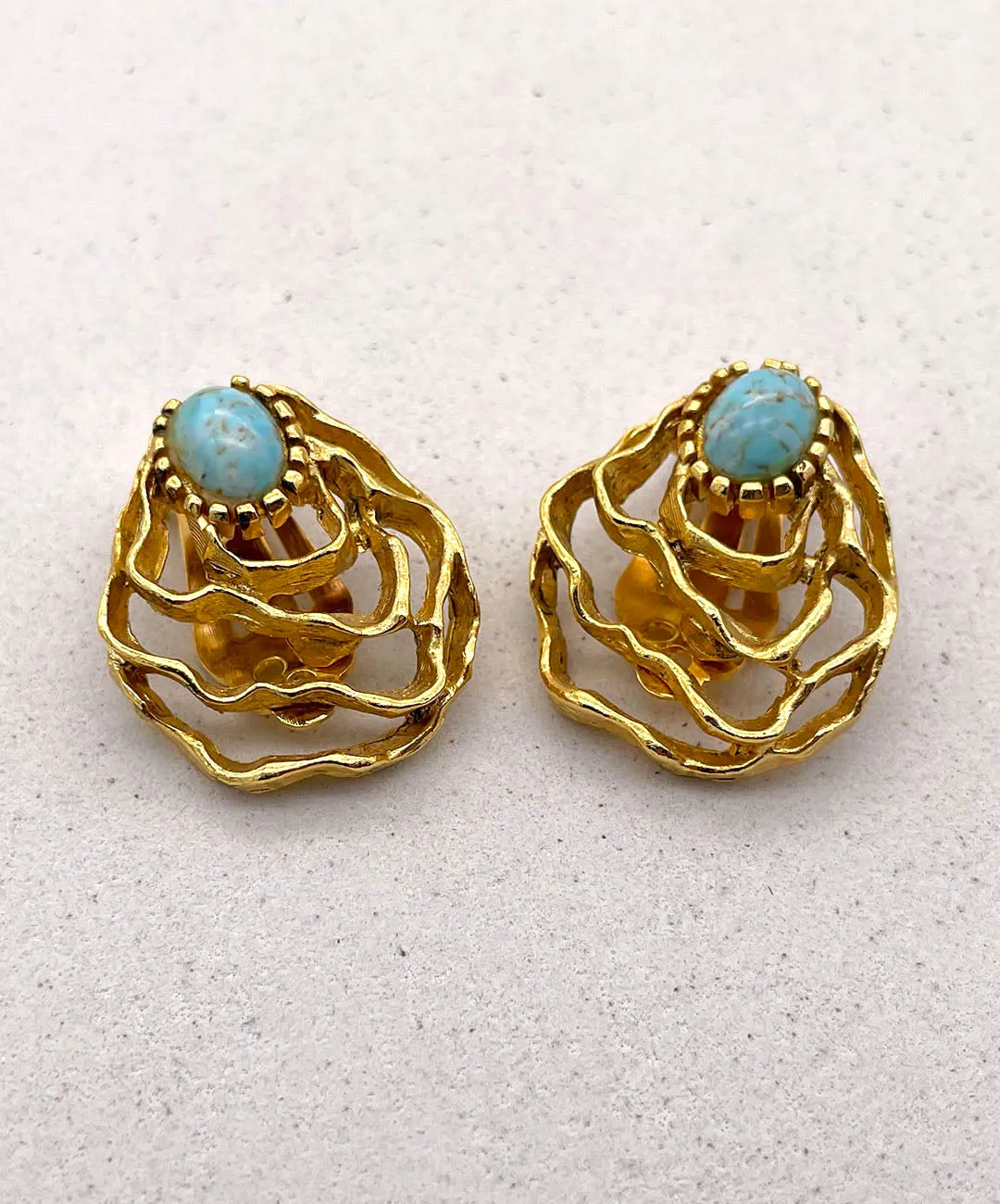 【フランス輸入】ヴィンテージ SPHINX ターコイズ アブストラクト イヤリング/Vintage SPHINX Turquoise Abstract Clip On Earrings