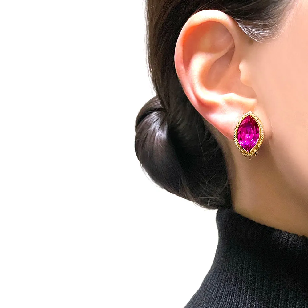 【フランス輸入】ヴィンテージ SPHINX マゼンタ ビジュー イヤリング/Vintage SPHINX Magenta Bijou Clip On Earrings