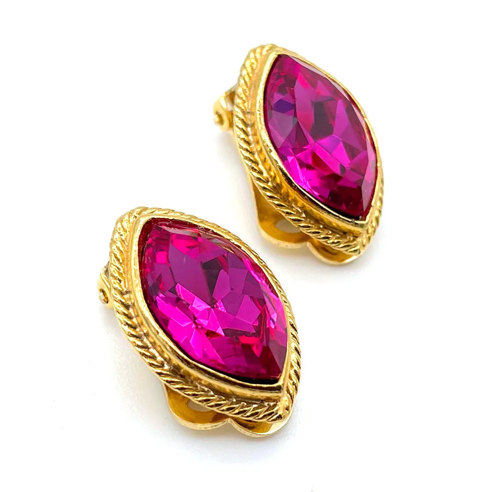 【フランス輸入】ヴィンテージ SPHINX マゼンタ ビジュー イヤリング/Vintage SPHINX Magenta Bijou Clip On Earrings