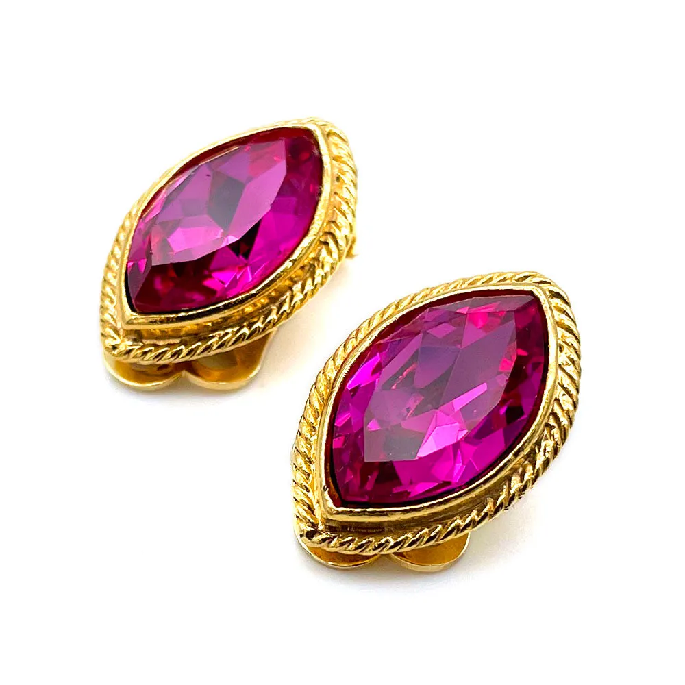 【フランス輸入】ヴィンテージ SPHINX マゼンタ ビジュー イヤリング/Vintage SPHINX Magenta Bijou Clip On Earrings