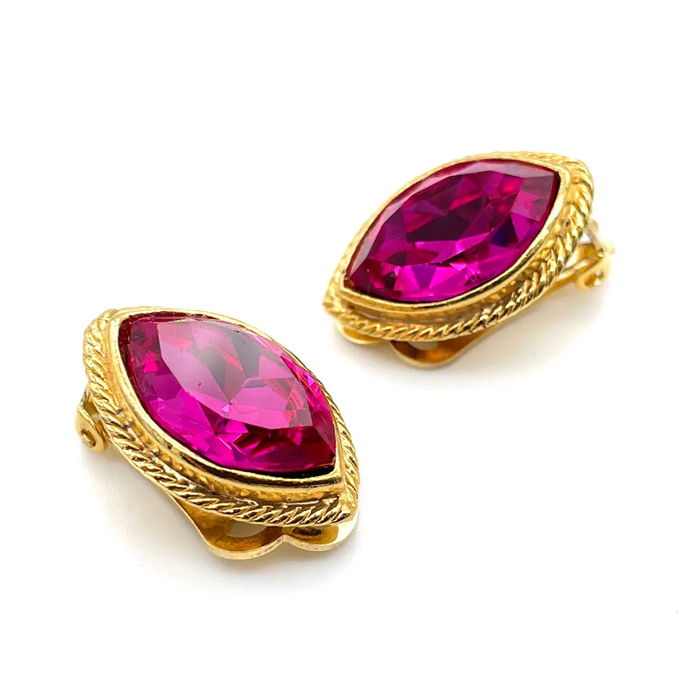 【フランス輸入】ヴィンテージ SPHINX マゼンタ ビジュー イヤリング/Vintage SPHINX Magenta Bijou Clip On Earrings