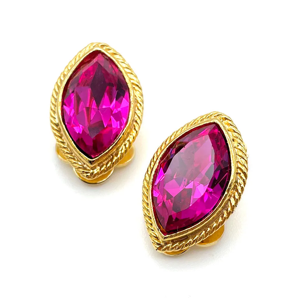 【フランス輸入】ヴィンテージ SPHINX マゼンタ ビジュー イヤリング/Vintage SPHINX Magenta Bijou Clip On Earrings