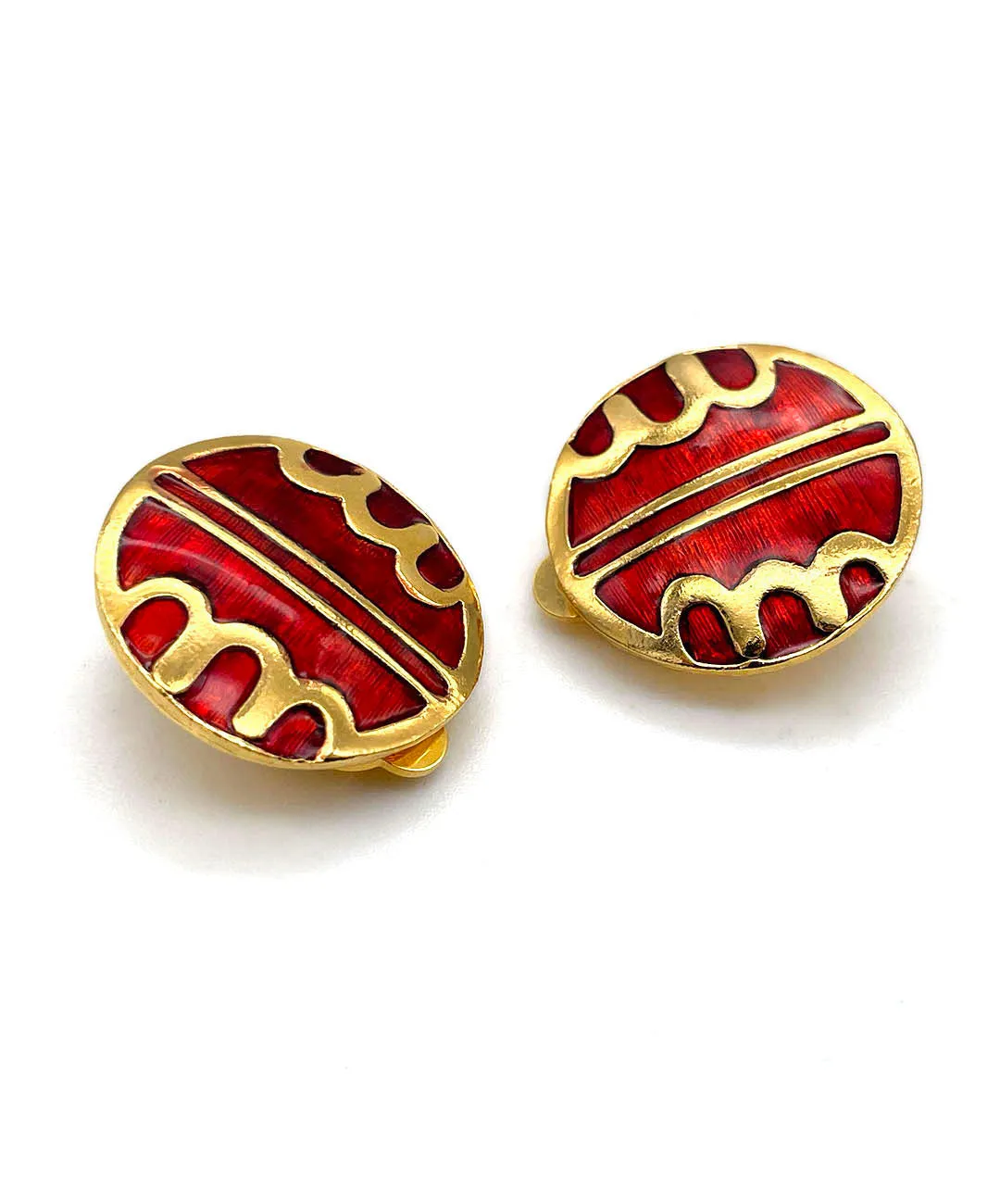 【フランス輸入】ヴィンテージ SPHINX レッド エナメル イヤリング/Vintage SPHINX Red Enamel Clip On Earrings