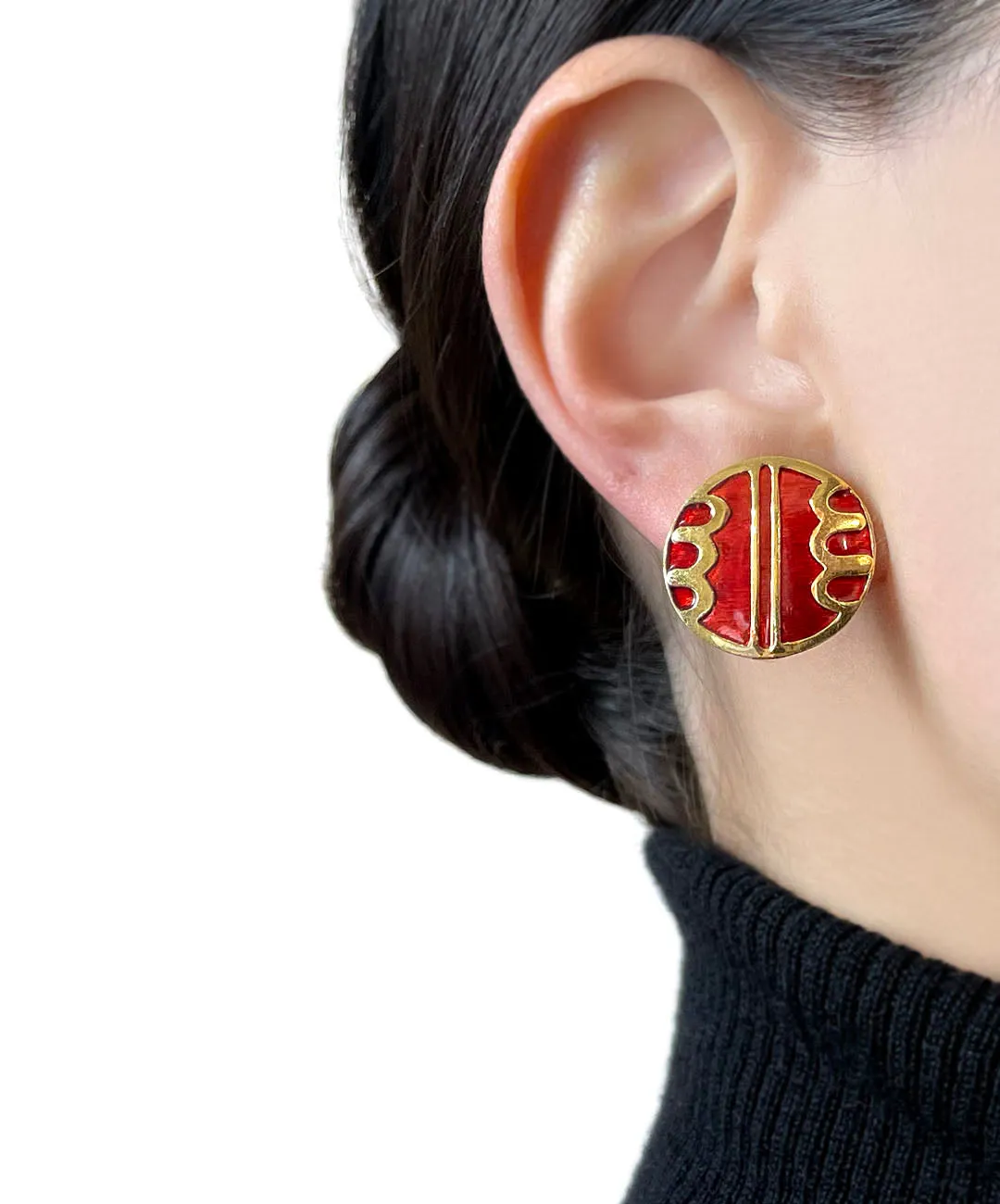 【フランス輸入】ヴィンテージ SPHINX レッド エナメル イヤリング/Vintage SPHINX Red Enamel Clip On Earrings