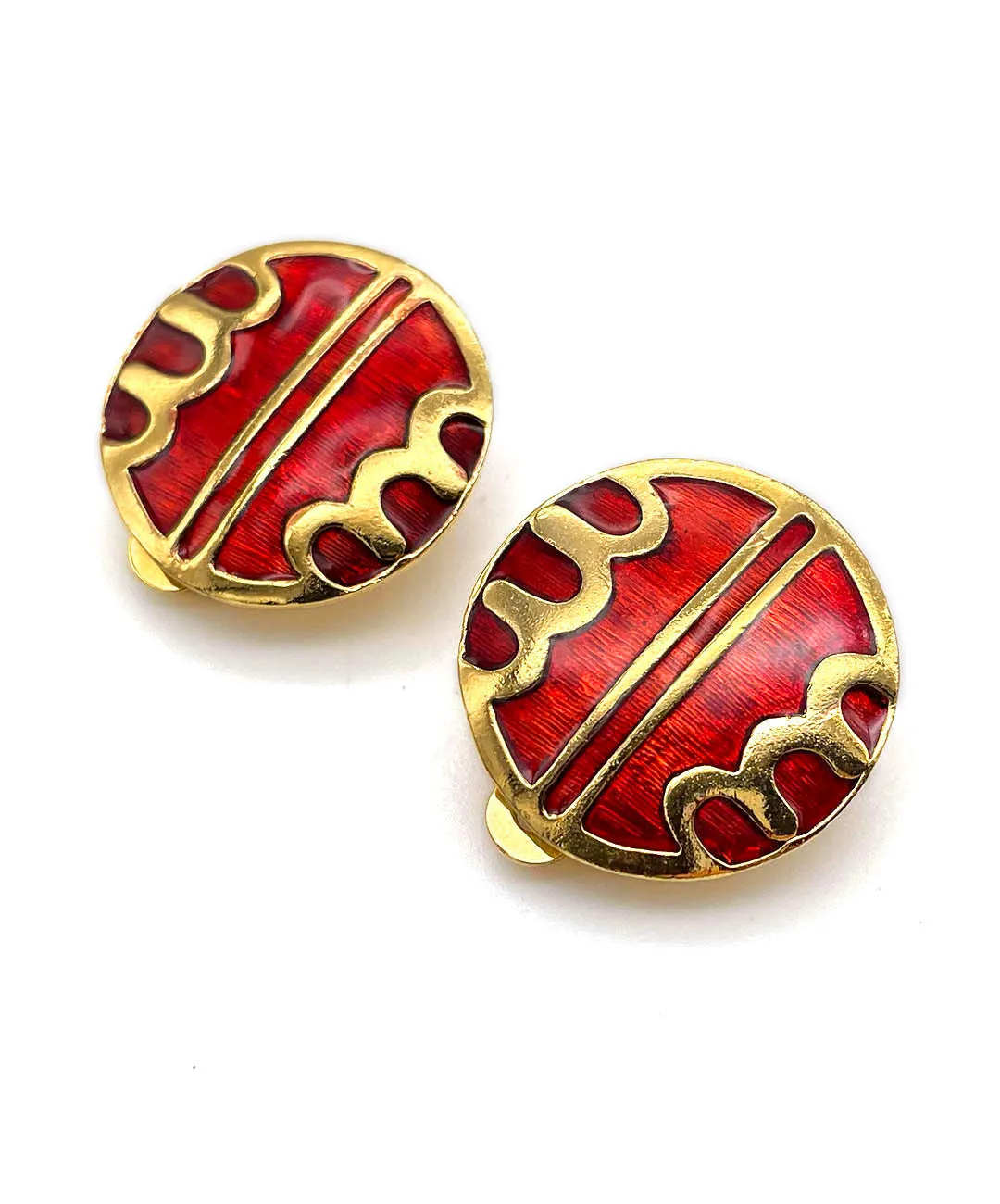 【フランス輸入】ヴィンテージ SPHINX レッド エナメル イヤリング/Vintage SPHINX Red Enamel Clip On Earrings