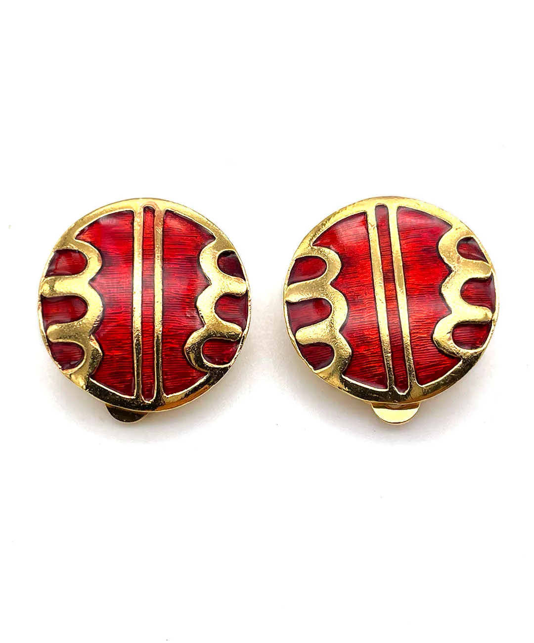 【フランス輸入】ヴィンテージ SPHINX レッド エナメル イヤリング/Vintage SPHINX Red Enamel Clip On Earrings