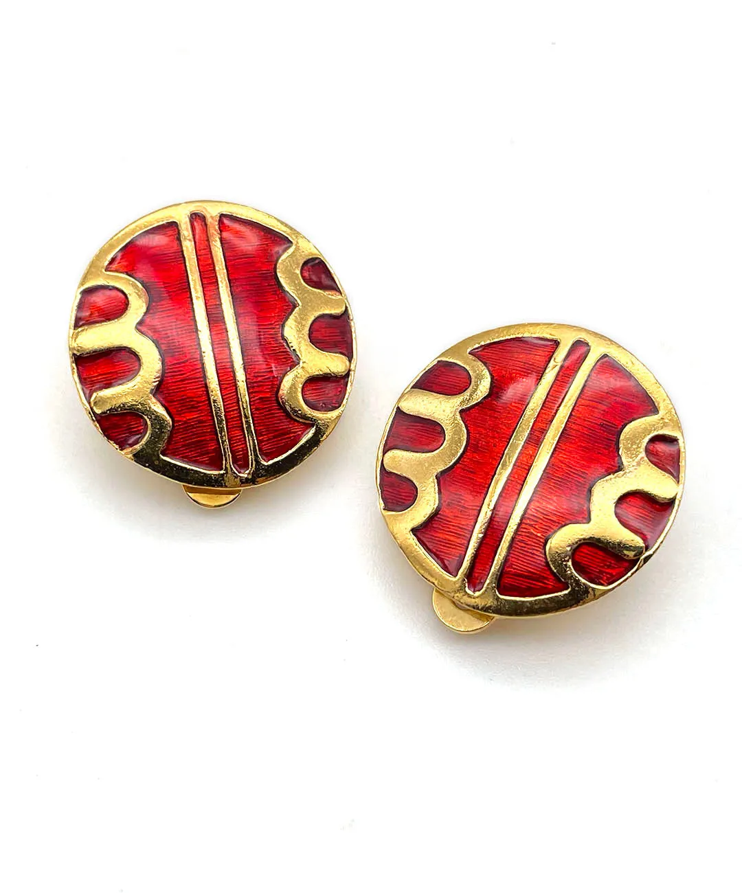 【フランス輸入】ヴィンテージ SPHINX レッド エナメル イヤリング/Vintage SPHINX Red Enamel Clip On Earrings