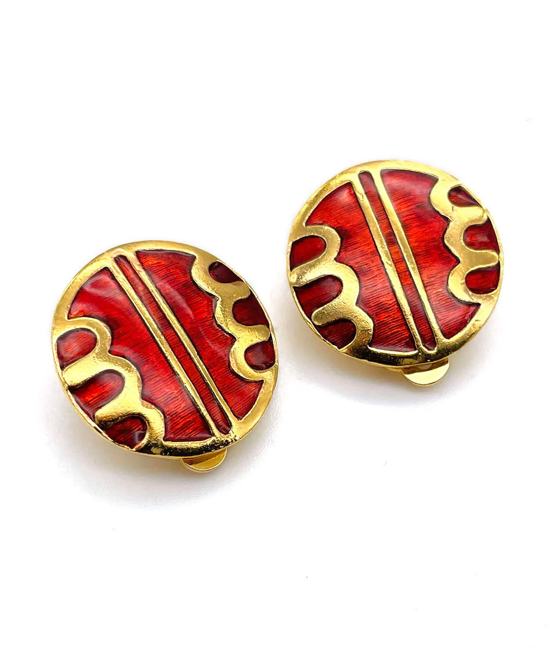 【フランス輸入】ヴィンテージ SPHINX レッド エナメル イヤリング/Vintage SPHINX Red Enamel Clip On Earrings